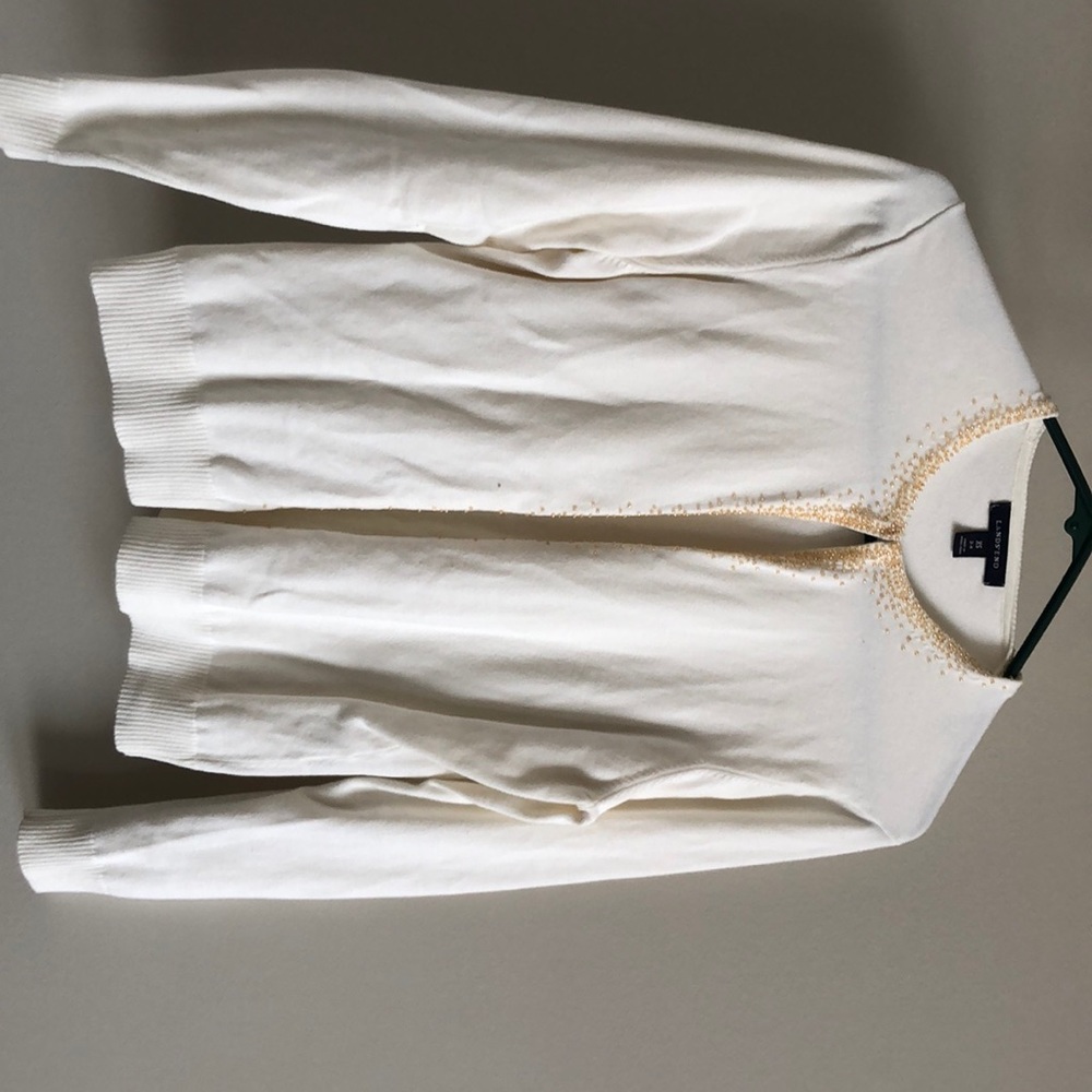 Off white cardigan with gold bead detail